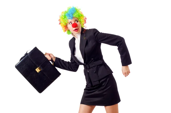 Woman clown in business suit — Stock Photo, Image