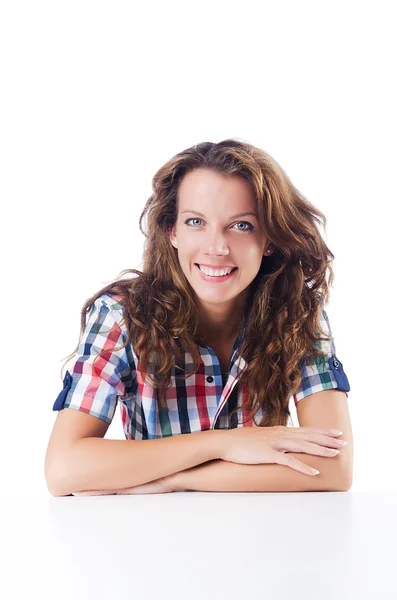 Estudante feliz isolado no branco — Fotografia de Stock