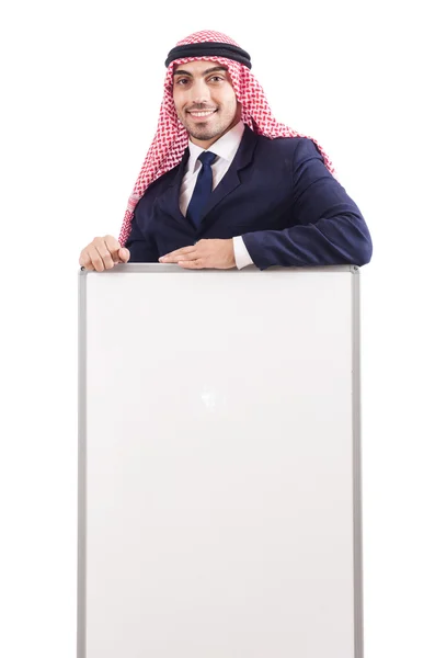 Arabische man met lege board voor bericht — Stockfoto