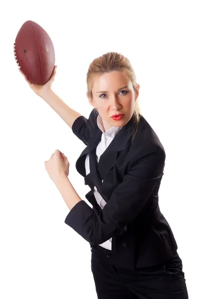 Mujer mujer de negocios con fútbol americano — Foto de Stock