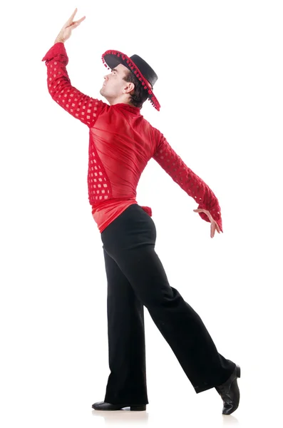 Hombre bailando bailes españoles en blanco — Foto de Stock