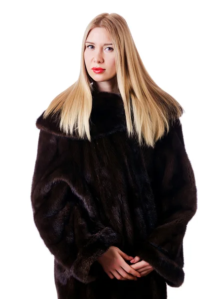 Tall model wearing fur coat — Stock Photo, Image