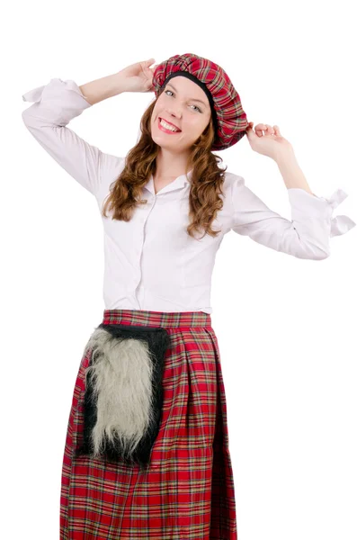 Молодая женщина в традиционной шотландской одежде — стоковое фото