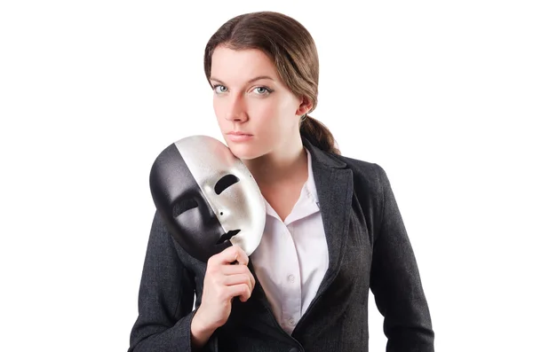 Woman with mask in hypocrisy concept — Stock Photo, Image