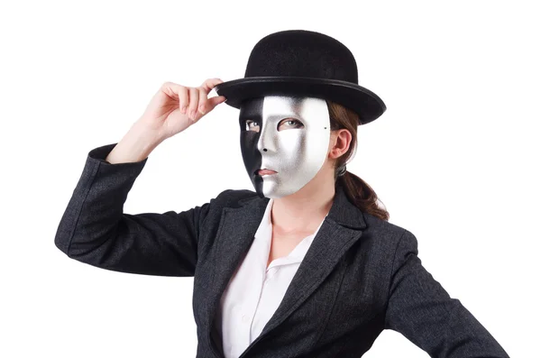 Kobieta z maską w pojęcie hipokryzji — Zdjęcie stockowe