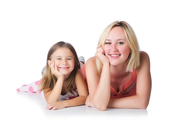 행복 한 엄마와 딸 흰색 절연 — 스톡 사진