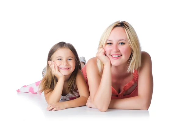 Happy mother and daughter isolated on white Royalty Free Stock Photos