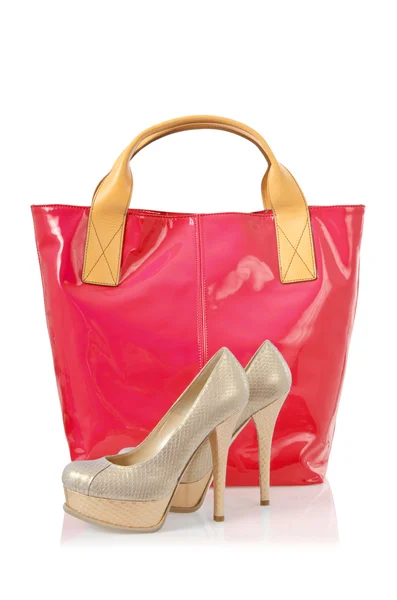 Elegant bag and shoes on white Stock Image