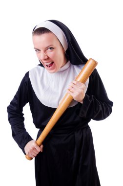 Rahibe beyaz beysbol sopası ile