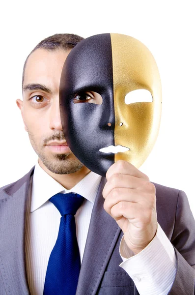 Biznesmen z maską w pojęcie hipokryzji — Zdjęcie stockowe