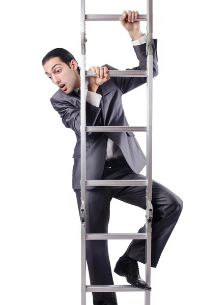 Επιχειρηματίας αναρρίχηση της σκάλας που απομονώνονται σε λευκό — Φωτογραφία Αρχείου