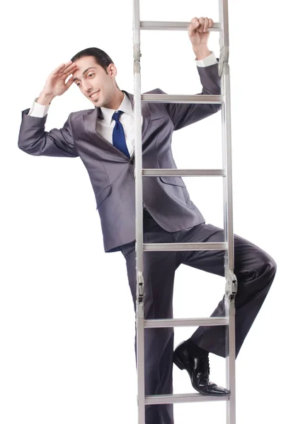 Businessman climbing the ladder isolated on white — Stock Photo, Image