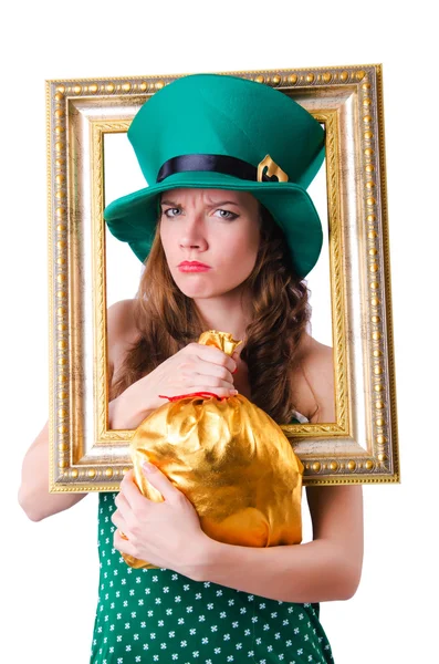 Young girl in saint patrick celebration concept — Stock Photo, Image