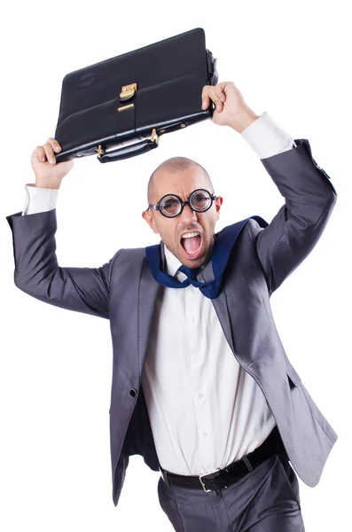 Divertido empollón hombre de negocios en el blanco — Foto de Stock