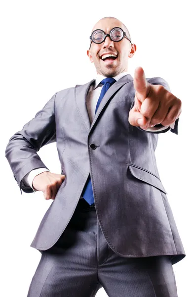 Nerd funny businessman on white — Stock Photo, Image