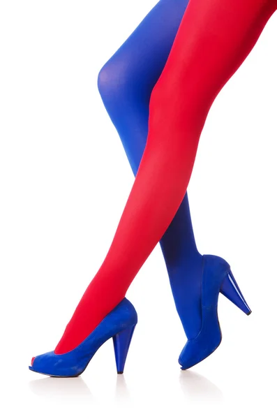 Женщина в чулках цвета французского флага — стоковое фото