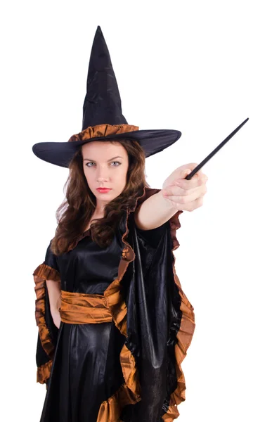 Witch with wand isolated on the white — Stock Photo, Image