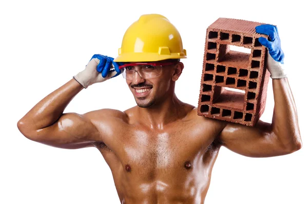 Trabajador de construcción desnudo en blanco — Foto de Stock