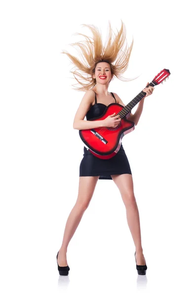 Guitarrista femenino aislado en blanco — Foto de Stock