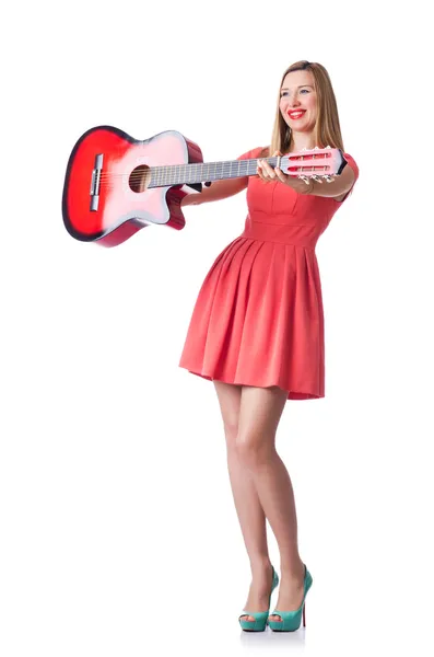 Guitarrista femenino aislado en blanco — Foto de Stock