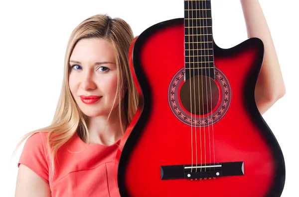 Guitarrista feminina isolada em branco — Fotografia de Stock