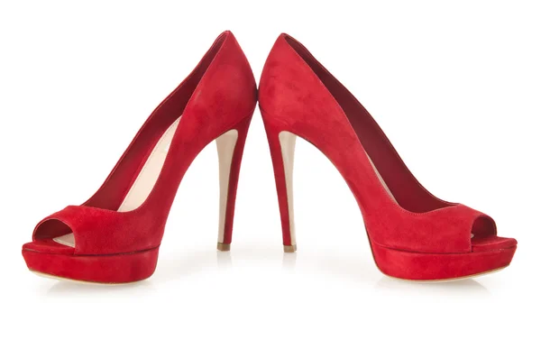 Rosso scarpe donna alla moda isolato sul bianco — Foto Stock