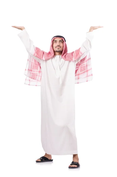 Emiraty biznesmen pchanie na białym tle — Zdjęcie stockowe