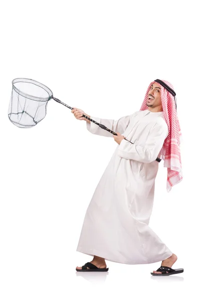 Arabische zakenman met vangnet op wit — Stockfoto