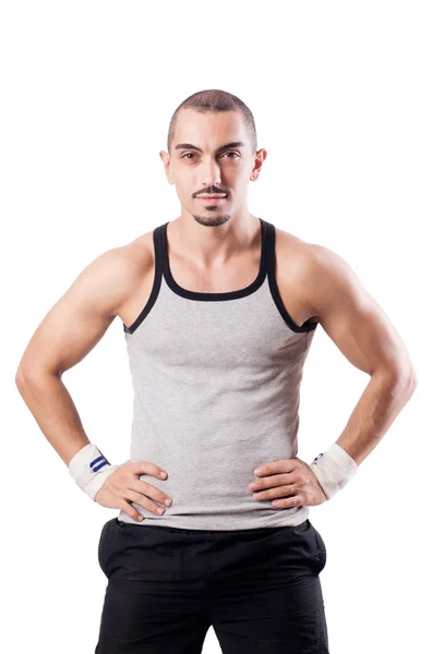 Man doing exercises on white — Stock Photo, Image