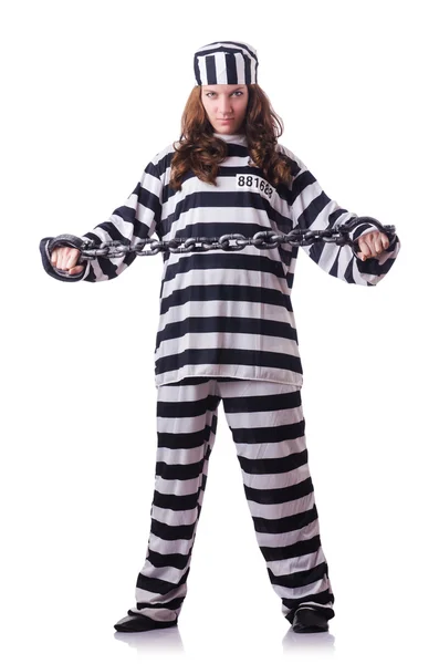 Prisoner in striped uniform on white — Stock Photo, Image