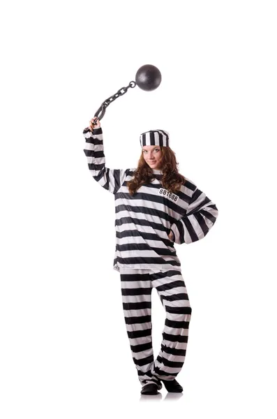 Prisoner in striped uniform on white — Stock Photo, Image