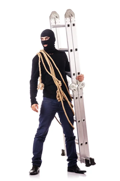 Burglar wearing balaclava isolated on white — Stock Photo, Image