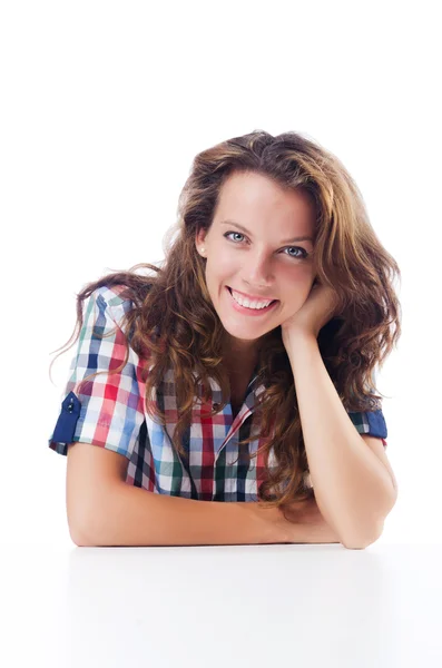 Estudante feliz isolado no branco — Fotografia de Stock