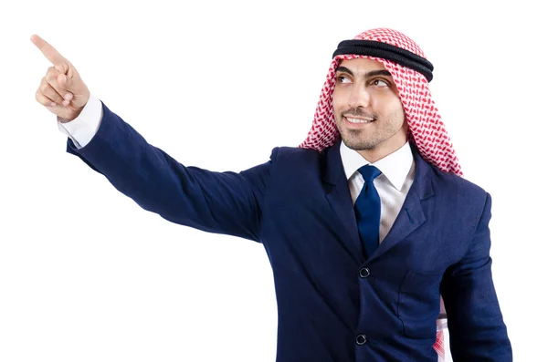 Empresário árabe pressionando botões virtuais — Fotografia de Stock