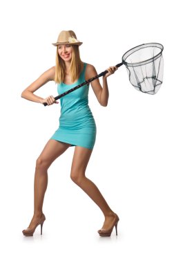 Beyaz ağlı çekici bir kadın.