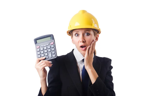 Female construction worker with calculator — Stock Photo, Image