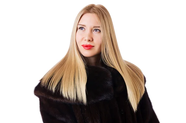 Tall model wearing fur coat — Stock Photo, Image