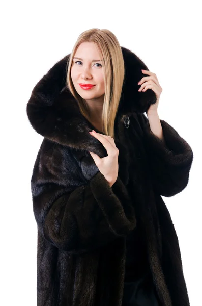 Tall model wearing fur coat — Stock Photo, Image