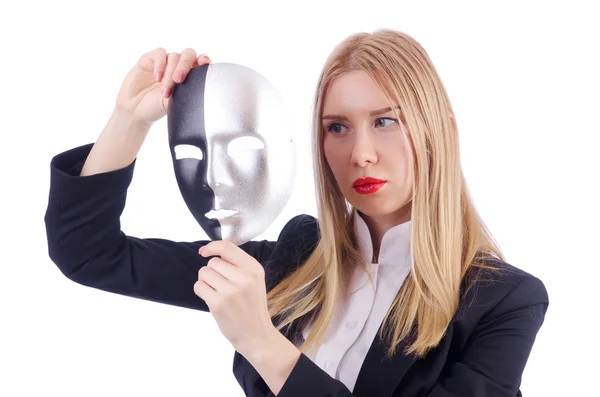 Femeia cu mască în conceptul de ipocrizie — Fotografie, imagine de stoc