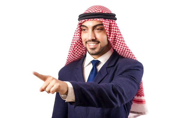 Hombre árabe presionando botones virtuales —  Fotos de Stock