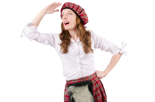 Mujer joven con ropa tradicional escocesa — Foto de Stock