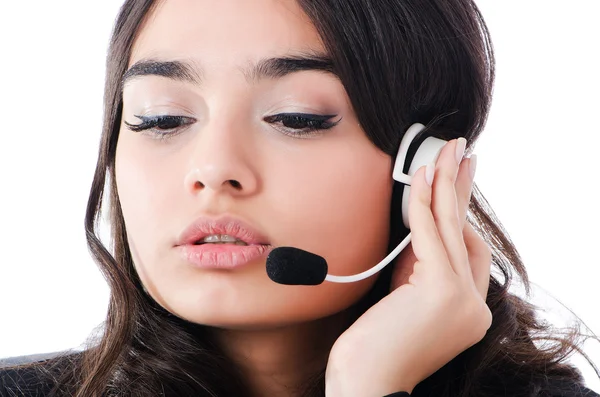 Joven operador de heldesk con auriculares — Foto de Stock