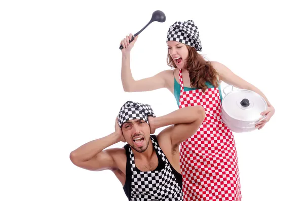 Pair of funny cooks on white — Stock Photo, Image