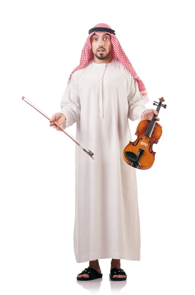 Homem árabe tocando violino isolado no branco — Fotografia de Stock