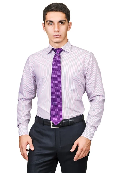 Modelo masculino com camisa isolada em branco — Fotografia de Stock