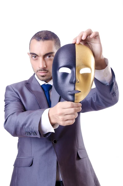 Biznesmen z maską w pojęcie hipokryzji — Zdjęcie stockowe