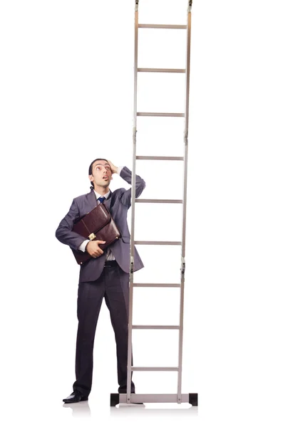 Empresario escalando la escalera aislado en blanco — Foto de Stock