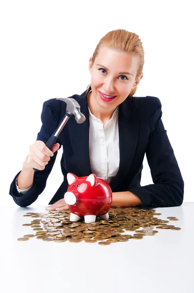 Piggy bank megtakarítási törés nő — Stock Fotó