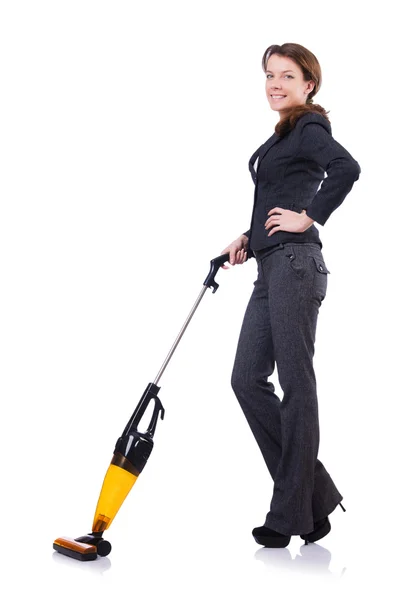 Young woman doing vacuum cleaning — Stock Photo, Image