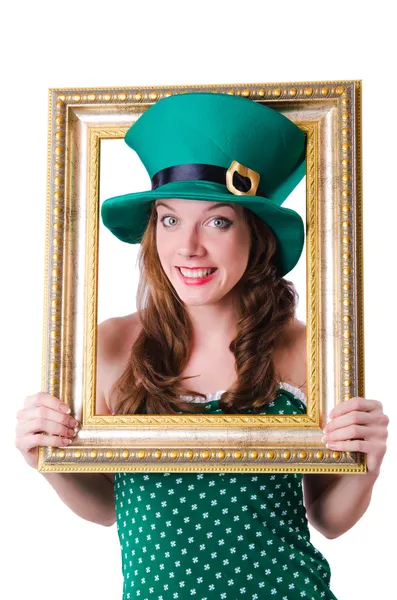 Young girl in saint patrick celebration concept — Stock Photo, Image